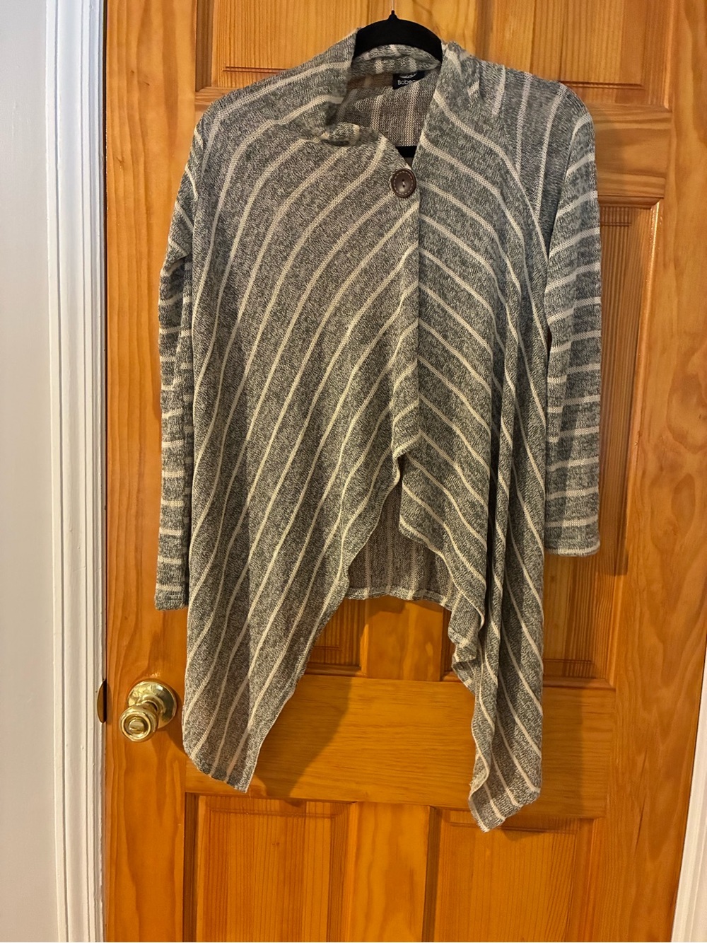 bobeau Gray and Cream Striped Draped Cardigan